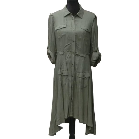 Matilda Jane Canopy Shirt Dress Women's Size Small Army Green Button Down Dress - Picture 3 of 7